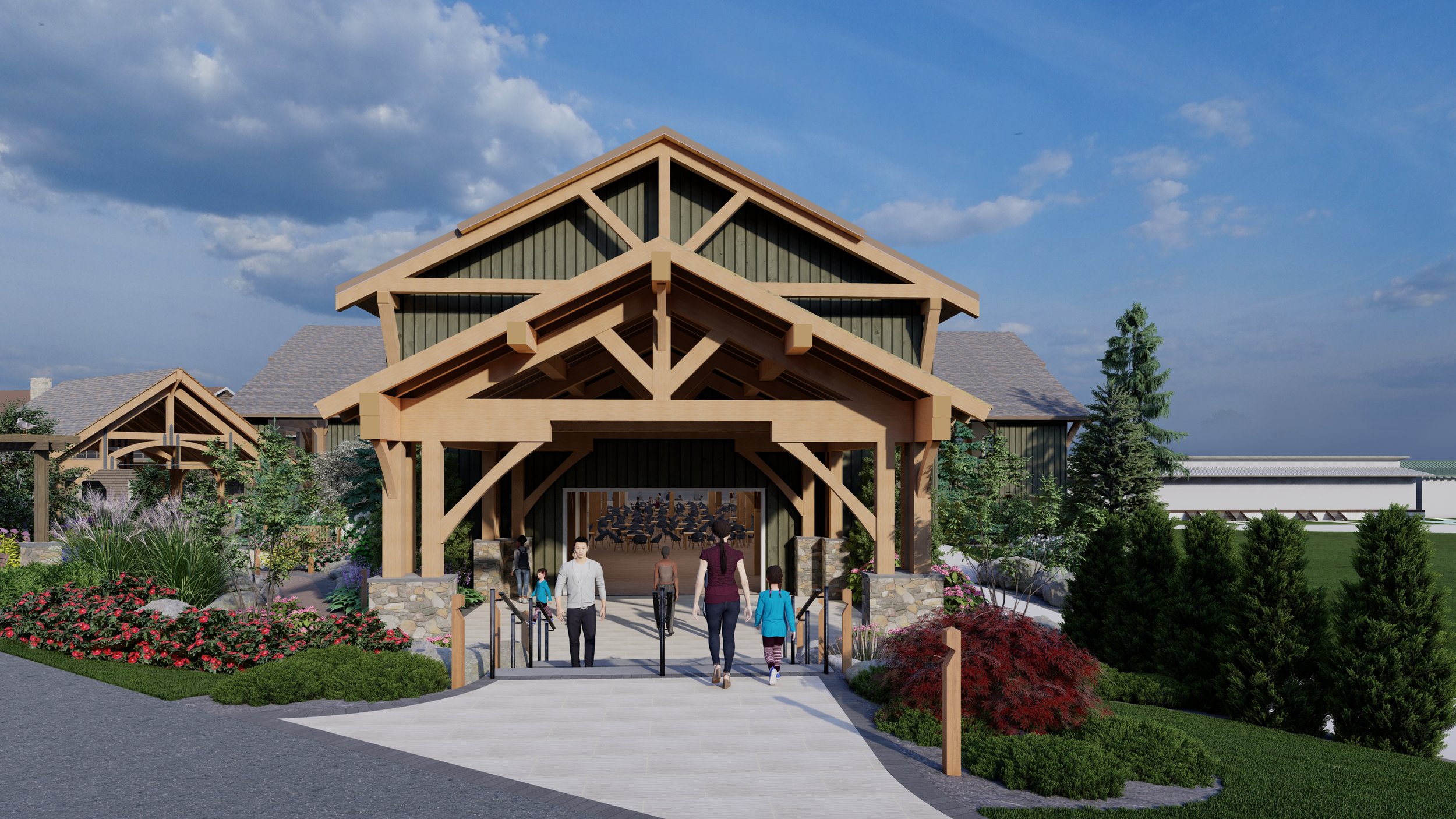 Close-up view of the road entrance into the new building from Charlie Park