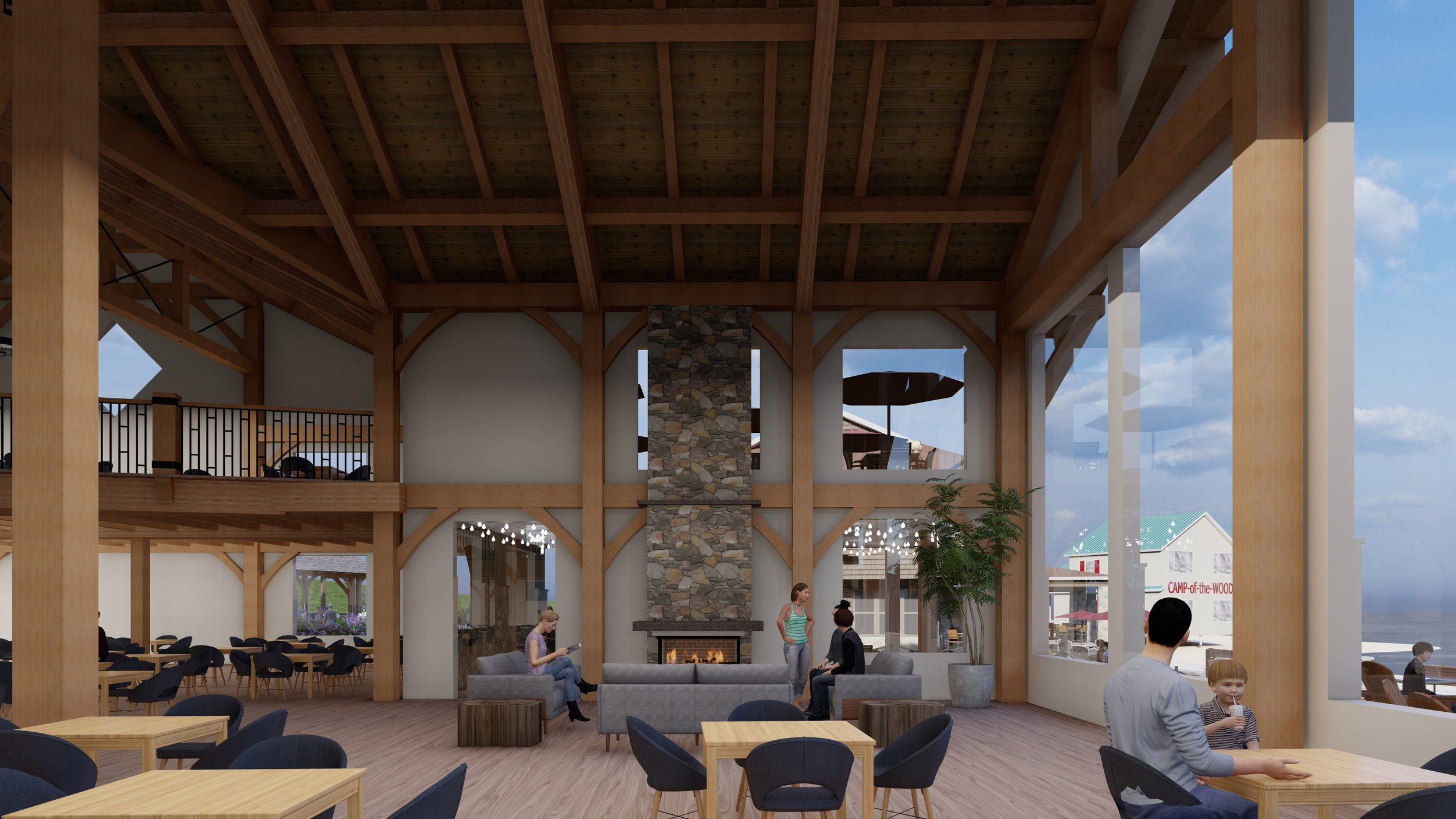 Lounge area with fireplace