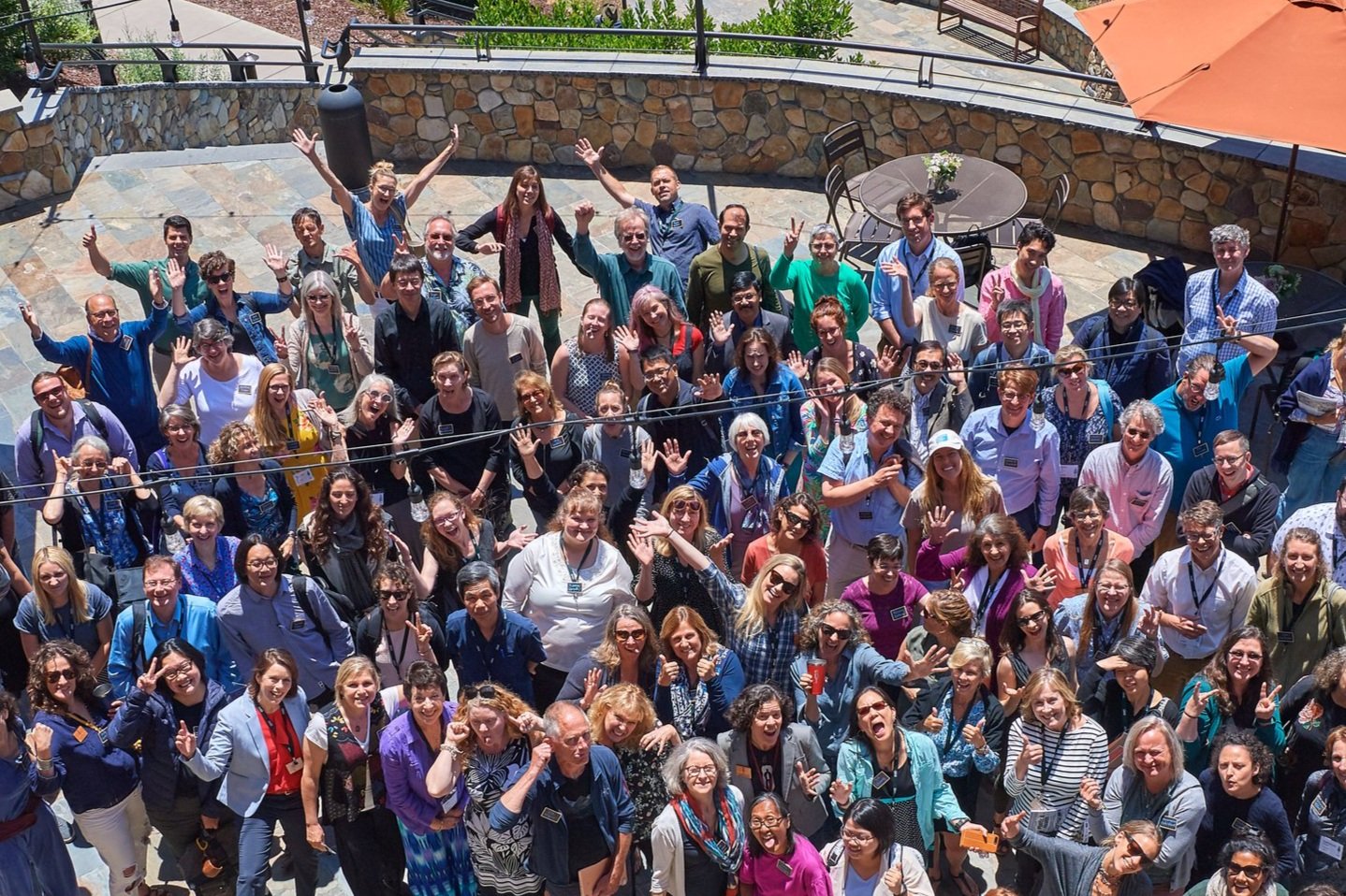 aerial shot of a group of people at a conference