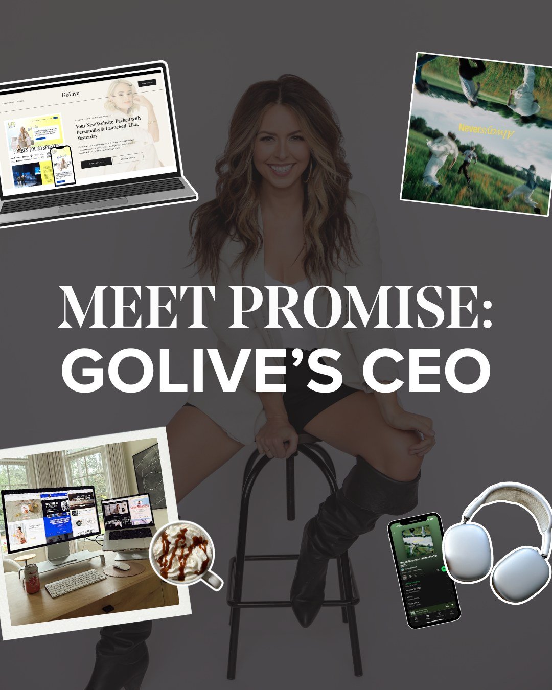 She's our website design queen and the creative mastermind behind GoLive: meet Promise! 🖤

Promise guides our vision and growth strategy, and leads the charge in building strong relationships with our clients and partners (and does about a thousand 